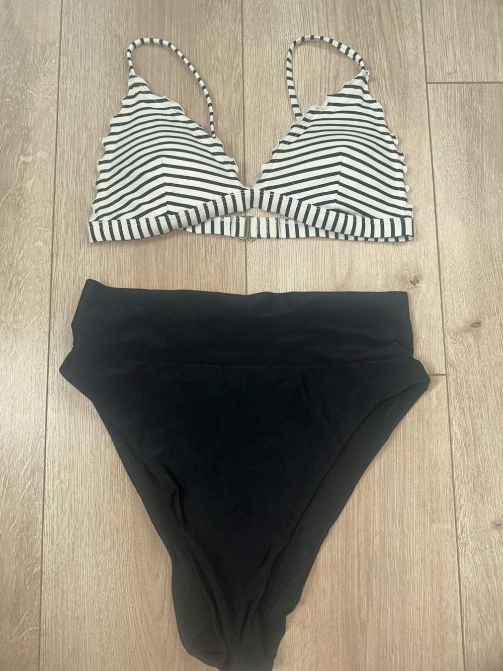 Hollister White & Black Striped Triangle Swim Top